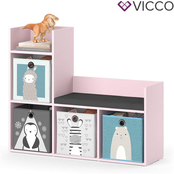 Дитяча полиця Vicco Luigi, рожева, 107,2 x 88,6 см з 2 відкидними коробками (сіра) рожева з відкидними коробками опт.2