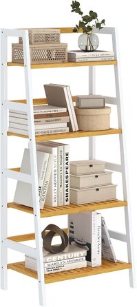 Багатофункціональна бамбукова полиця VIAGDO з 4 ярусами для ванної кімнати, книг, взуття, рослин, балкону, квітів. Білий колір