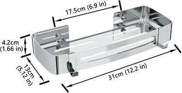 Душова полиця без свердління Кутова полиця з нержавіючої сталі з 4 гачками Органайзер для ванної - самоклеящей, 2 шт. и, срібло