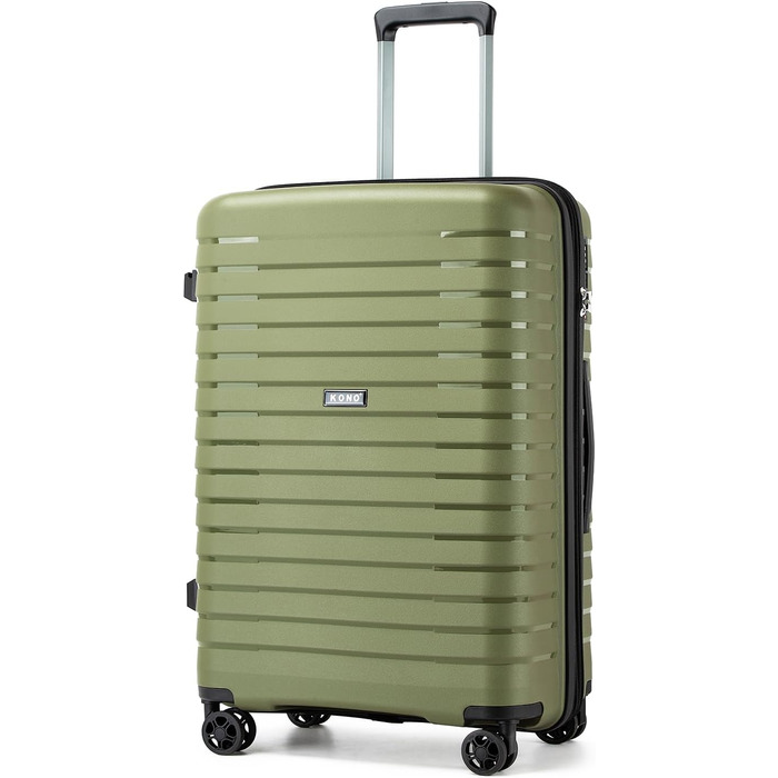 Чемодан KONO середнього розміру з жорсткою обшивкою, PP, з 4 колесами, розширюваний, легкий, з тримачем для напоїв та TSA замком (Зелений, L)