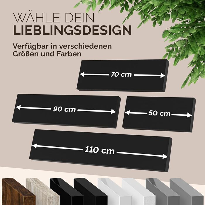 Полиця настінна Casaria Holz Schwarz 90 см для кухні, вітальні, коридору - чорна матова, витримує до 15 кг