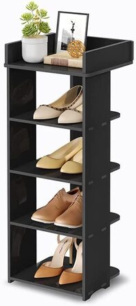 Полиця для взуття Dripex з n, вузька полиця для взуття, регульована підставка для взуття, багатофункціональна підставка для передпокою, передпокою, спальні, кухні (чорна, 5 полиць)