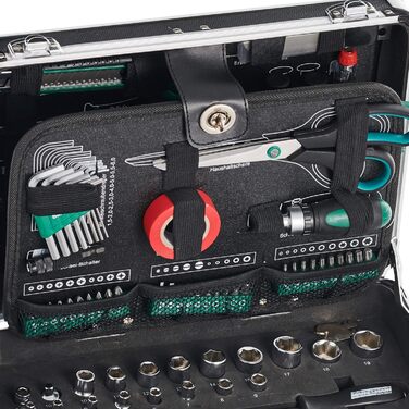 Набір інструментів Brüder Mannesmann 90 предметів в алюмінієвому кейсі M29067: плоскогубці, викрутки, тріскачка, тестер напруги