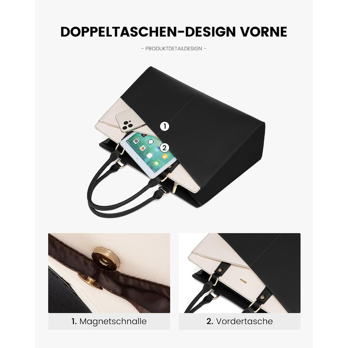 Сумка для ноутбука LOVEVOOK: жіноча сумка-шоппер, велика, на плече, 15.6 дюймів, чорна