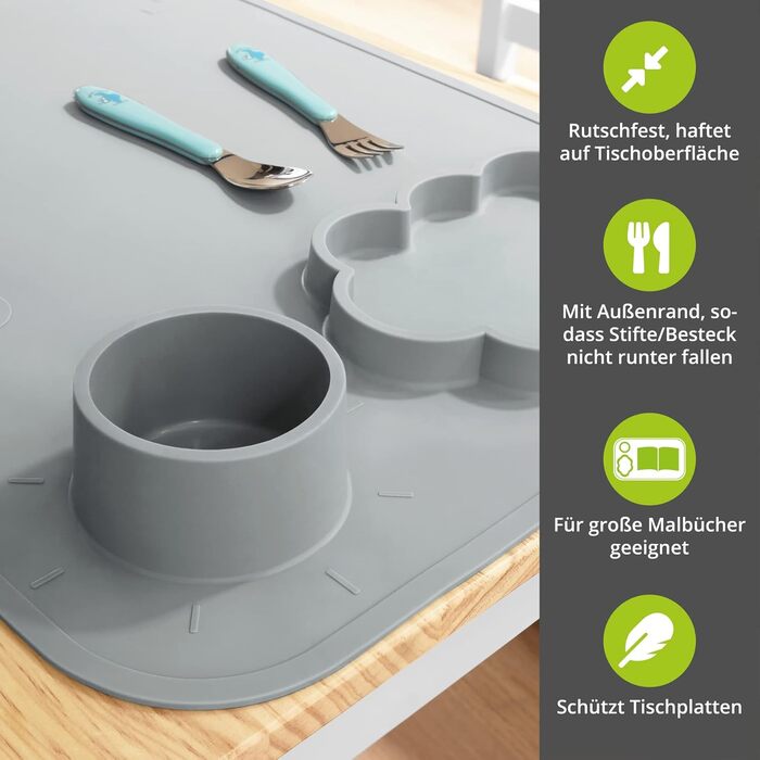 Дитячий меблевий набір Bomi Anna: стіл, 2 стільці та лавка-сховище | Меблі для дитячої кімнати з FSC сертифікованого дерева | Білий