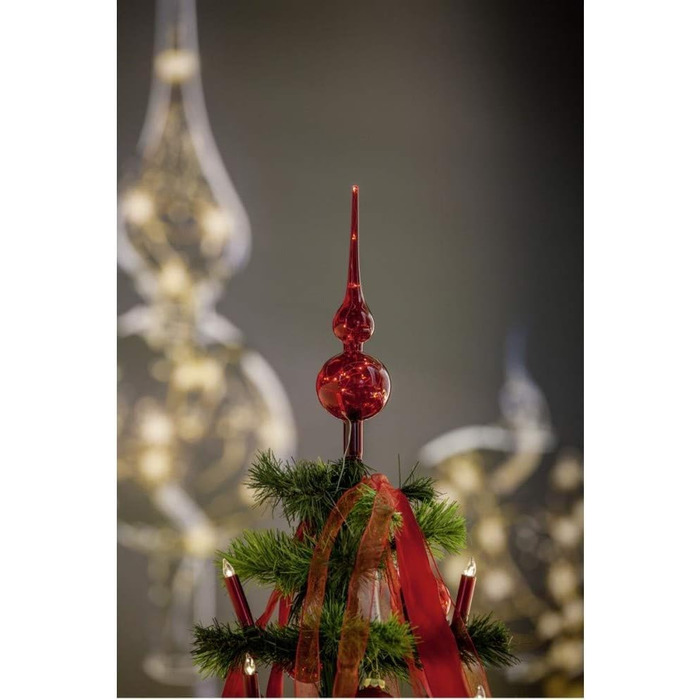 Верхівка для ялинки Lumix Tree Topper Червона світлодіодна скляна ялинка 29см з казковими вогнями, рот з видуванням, , DE