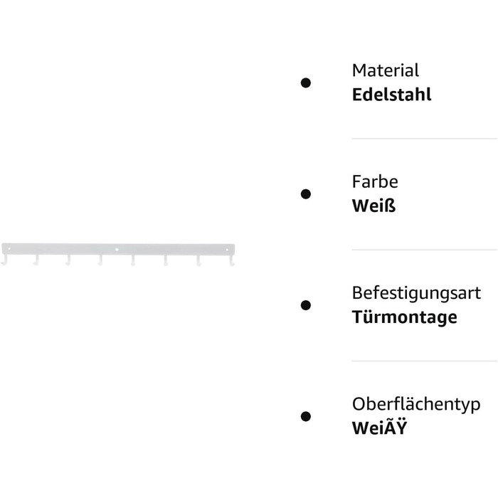 Вішалка для одягу 60 см ширина XXL 8 гачків вішалка для ключів міжкімнатні двері сучасні вішалки для одягу на гвинтах з нержавіючої сталі настінна вішалка для одягу (біла)