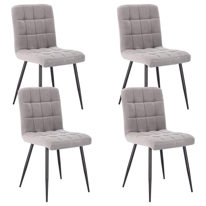 Набір обідніх стільців Lestarain 6 шт. з м'яким сидінням, оксамитові, для кухні/вітальні, металеві ніжки, сірий