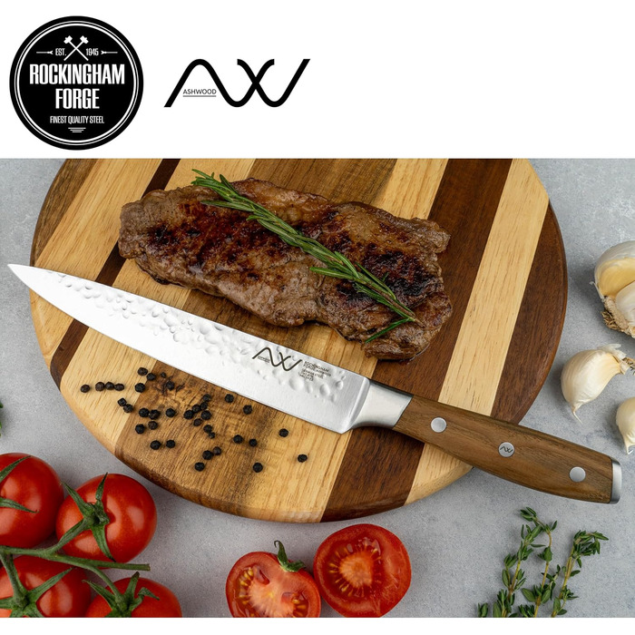Набір кухонних ножів Rockingham Forge Ashwood 8 предметів з дерев'яною ручкою, точилка та ножиці – професійні ножі з нержавіючої сталі, преміум якість
