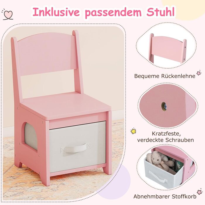 Детський туалетний столик COSTWAY 2-в-1 зі стільчиком та дзеркалом, з LED-підсвіткою, 2 шухляди, для дівчаток 3-7 років (Рожевий)