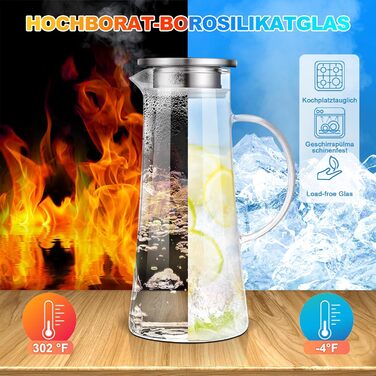 Скляна карафа SUSTEAS 2.0 літри з кришкою для води, чаю, кави, соку та вина