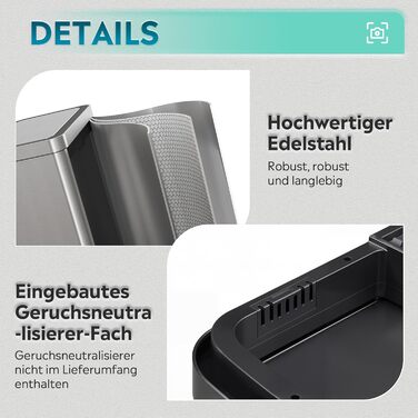 Електричний сміттєвий бак WLIVE 60L з сенсором, з нержавіючої сталі, автоматичний, з м'яким закриттям кришки, герметичний, гігієнічний для кухні та офісу