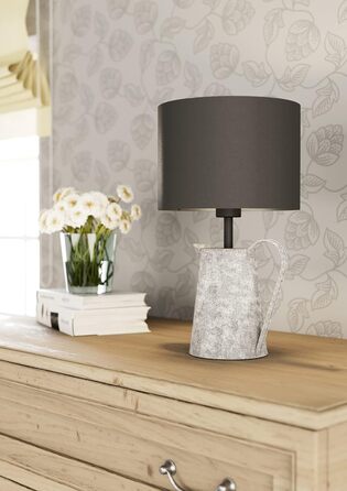 Настільна лампа EGLO Kensal, настільна лампа на 1 полум'я у формі банки, приліжкова лампа з металу в бетонному кольорі та текстилю в чорному кольорі, лампа для вітальні, лампа з вимикачем, розетка E27