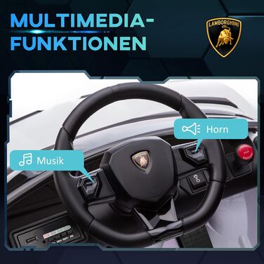 Електромобіль для дітей HOMCOM Lamborghini Aventador SVJ Roadster 12V з пультом, MP3, сигналом, фарами, білий, для дітей 3-5 років