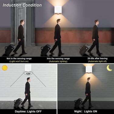 Klighten Настінний світильник з датчиком руху, 12W, IP65, 3000K, тепле біле світло, для вулиці/інтер'єру, регульований світловий потік