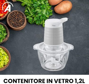 Електричний подрібнювач Ardes ARCHOP01 з 4 сталевими лезами, 300 Вт, 2 швидкості, скляна чаша