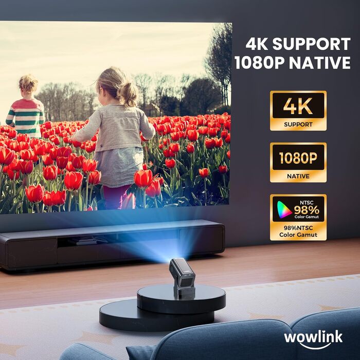 Портативний проєктор Beamer 4K з автофокусом та WiFi 6, Bluetooth 5.4 (2025 модель) – підтримка HDMI, USB, TV Stick, Laptop, чорний