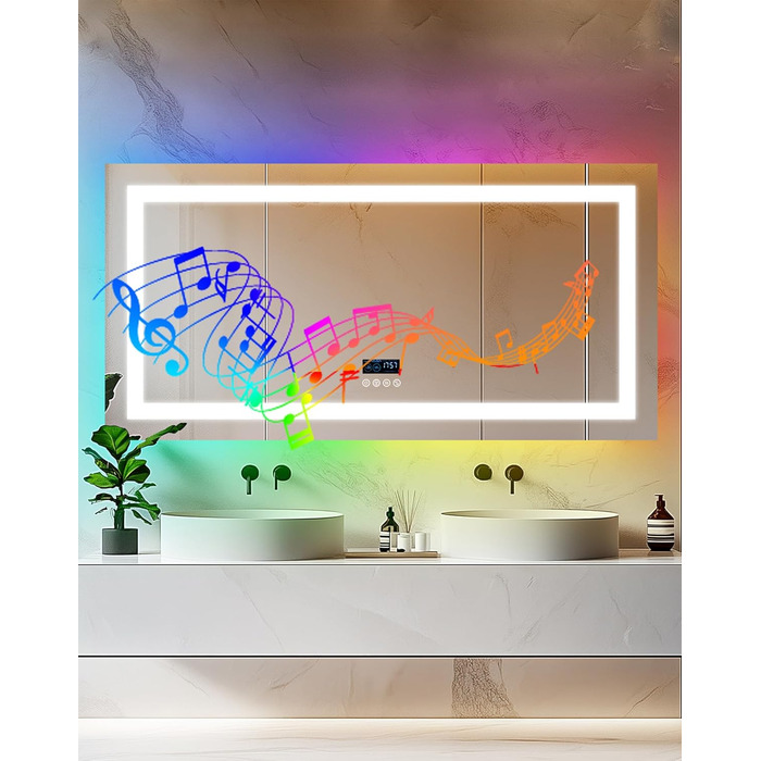 Дзеркало для ванної кімнати LUVODI LED 40x50 см з підсвічуванням, сенсорним вимикачем, 3 режими кольору, захист від запотівання, RGB, Bluetooth, 140x70 см