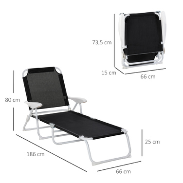 Шезлонг Outsunny Garden Lounger складний 4-х ярусний чорний 186x66x80см з дихаючою сітчастою тканиною для саду та патіо