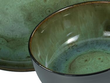 CreaTable Серія Nordic Fjord Green Набір посуду 16 предметів для 4 осіб, комбінований сервіс зі штучного каменю, підходить для посудомийної машини та мікрохвильової печі, якісне виробництво, зелений колір