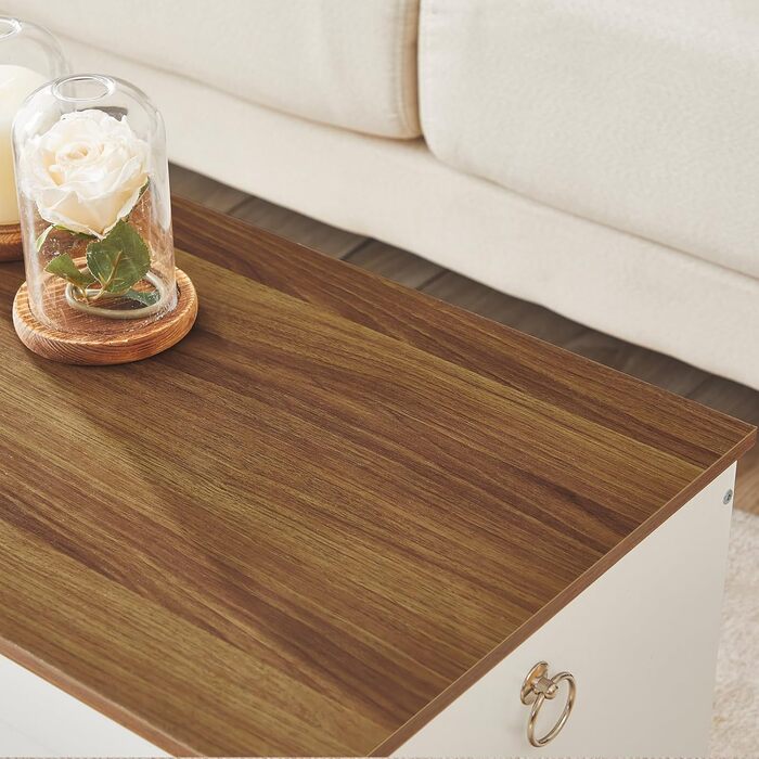 HOOBRO Лавка з ящиком для іграшок, 100 см, білий + натуральне дерево, з безпечним шарніром, для дому