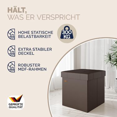 Пуф Casaria® з місцем для зберігання, білий, складний, з м'яким сидінням, 38x38 см. Підходить для спальні, вітальні, передпокою.