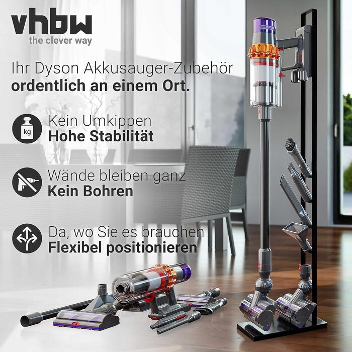 Підставка vhbw для Dyson V6-V15 з насадкою для миття підлоги, стійкий тримач аксесуарів