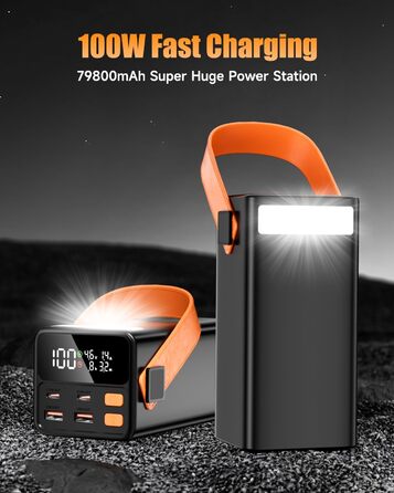 Power Bank 79800mAh Große Tragbares Laptop Powerbank 100W з LED дисплеєм та 4 виходами, для смартфонів, планшетів та ноутбуків