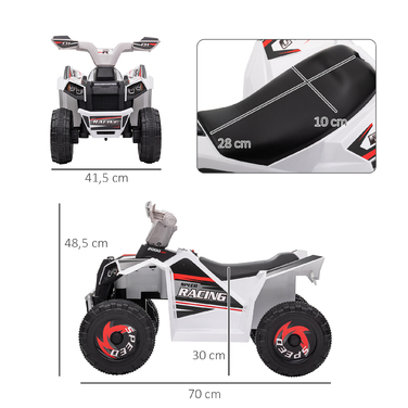 HOMCOM Electric Kids Quad Mini Electric Quad 6V з функцією вперед і назад для дітей 1,5-3 років 2,5 км/год білого кольору