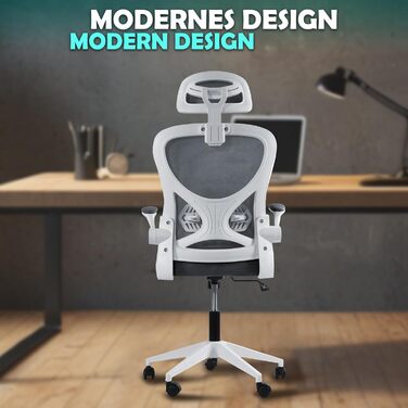 Офісне крісло Sesto Senso Ergo з ергономічною підтримкою попереку та відкидними підлокітниками, крісло для керівника, регульована підголовник (темно-сірий)