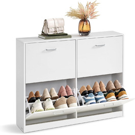 Шафа для взуття VASAGLE з 4-ма дверцятами, 16-28 пар, білий колір, регульована перегородка, 24 x 105,5 x 82,7 см