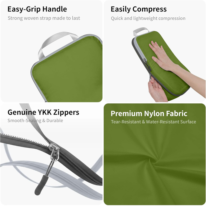 Набір компресійних органайзерів для подорожей Cipway, ультралегкі пакувальні куби для валізи та рюкзака, 5 шт., зелений