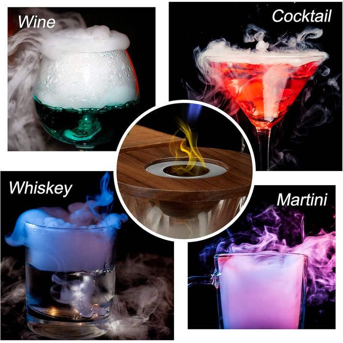 Набір для копчення коктейлів та віскі, з 4 дерев'яними стружками, подарунок на День батька, для Old Fashioned, коктейлів, віскі, бурбону, кави, м'яса, горіхів Saturn - горіх