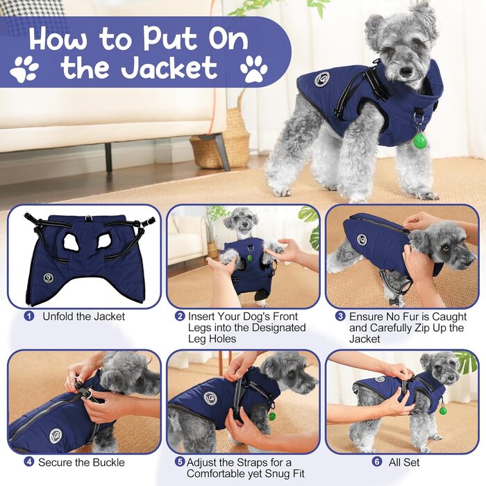 Куртка для собак зимова, водонепроникне пальто для собак, зимова куртка для маленьких собак, флісова підкладка, D-кільце, застібка-блискавка, розмір M, синій