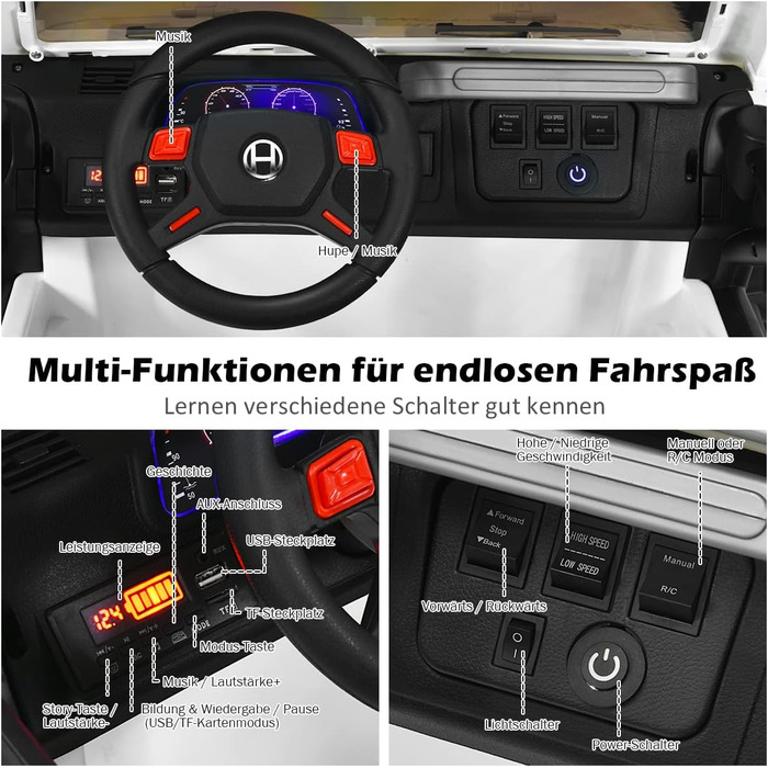 Дитячий електромобіль COSTWAY на двох місця, 12V, з пультом 2,4G, MP3, музика, сигнал, фари, для дітей від 3 років, білий