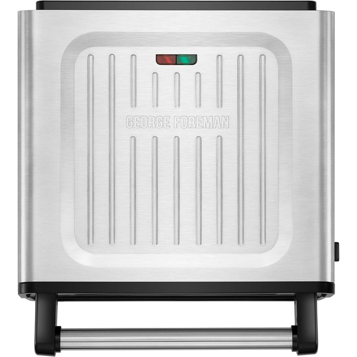 Контактний гриль George Foreman з антипригарним покриттям для приготування паніні та сендвічів [Без диму - 87% менше диму] Настільний гриль (знімні та придатні для миття в посудомийній машині пластини, температура 200°C, корпус з нержавіючої сталі) 28000-
