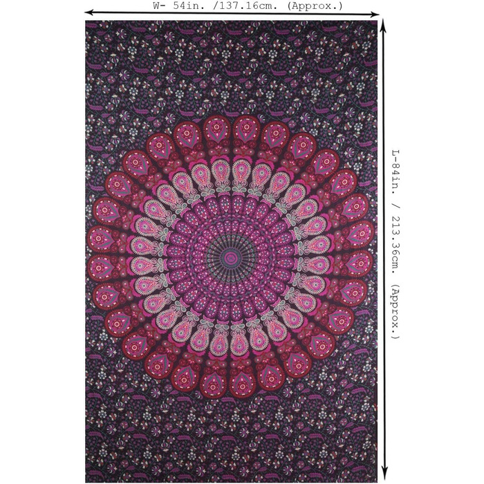 Настінний розпис Мандала психоделічний Павич гобелени Бірюзовий - - декоративна велика Мандала індійський настінний рушник богемний гобелен в стилі бохо Гоа для кімнат, спальні гобелени (пурпурно-рожеві, 213x137 см)