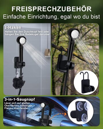 Campingdushe з насосом 20л, портативний душ з акумулятором 13000mAh, LED-індикатор, 5 режимів, для кемпінгу, подорожей, миття тварин