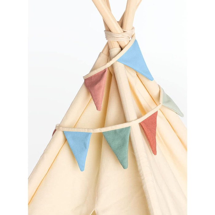 Намет PINOLINO Tipi для дітей – Yuma | Індіанський намет з вікном, килимком та гірляндою, 120x120x155 см, швидка збірка, кремовий/пастельно-блакитний