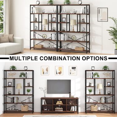 Стелаж LVB з 6 полицями для вітальні, офісу, кухні. Стелаж-стінка з дерева, горіх, 180 см