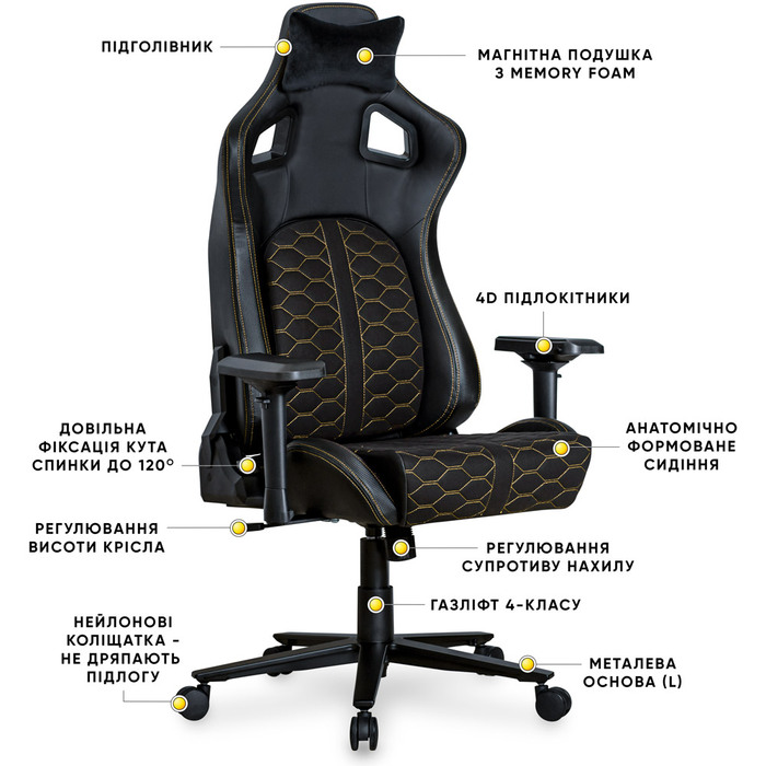 Ігрове крісло Cyberlux Hermes Fabric Black Gold Lite (арт. GM-403 B Lite)