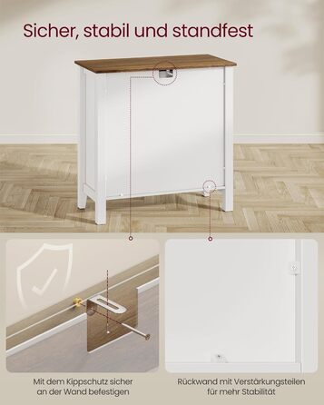 Шафа VASAGLE для кухні, комод, шафа для зберігання з ящиками та дверцятами, регульована полиця, стиль кантрі, для вітальні, кухні, їдальні, 40 x 140 x 80 см, вінтажний білий + медовий колір, BBK381W02