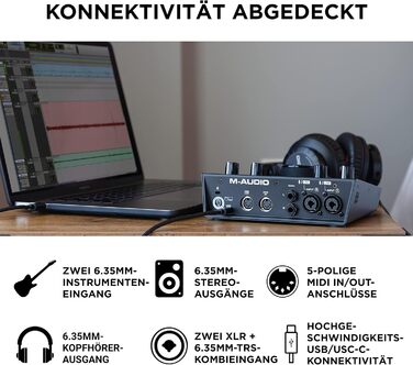 M-Audio Air 192|6: USB аудіоінтерфейс для запису в студійній якості з 2 XLR/Line входами та програмним забезпеченням AIR 192|6 (Чорний)