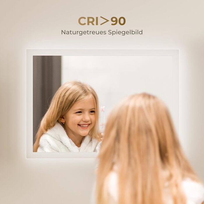 Дзеркало для ванної кімнати з підсвічуванням LED 80x60 см, регульоване, з протитуманним покриттям, вертикальна/горизонтальна установка, 3 кольори світла (3000K/4000K/6500K)