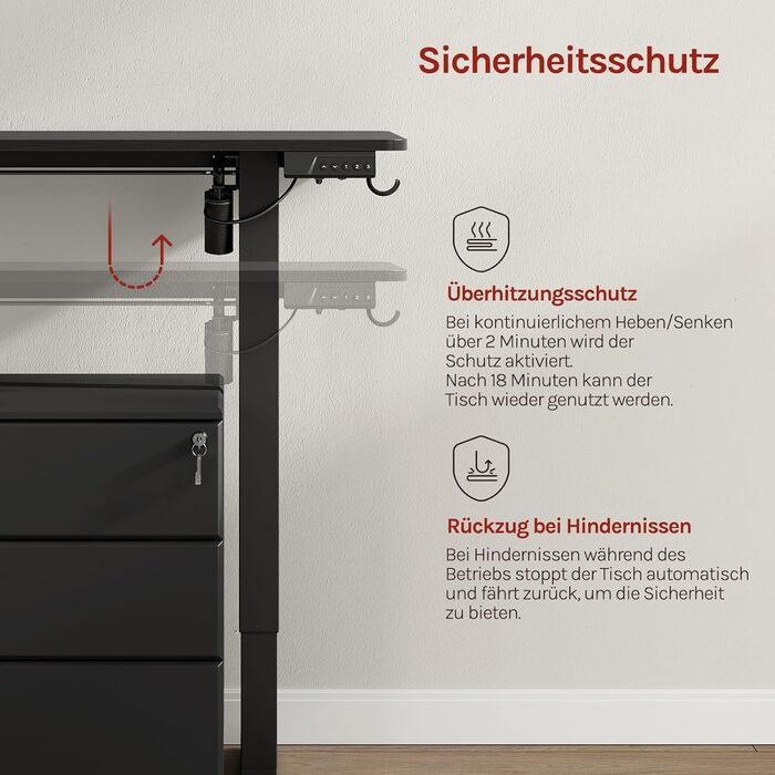 Електричний підйомний стіл WOLTU з функцією пам'яті та захистом від зіткнень, комп'ютерний стіл для дому та офісу, чорний, 100 x 48 см