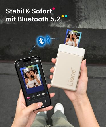 Портативний міні-фотопринтер Liene Pearl N200 Pro з кольоровою сублімацією, 50 фото (5x7,6 см), 5 стрічок, Bluetooth, 300 dpi, для iPhone & Android, акумулятор, золотий колір