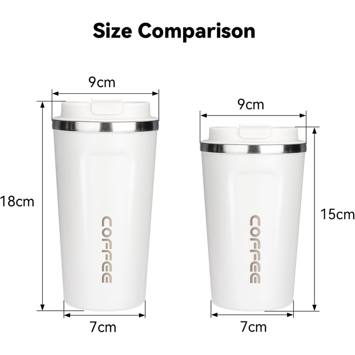 Набір термокружок ERBO для кави з нержавіючої сталі (2 шт.), 380 мл + 510 мл, білий + рожевий