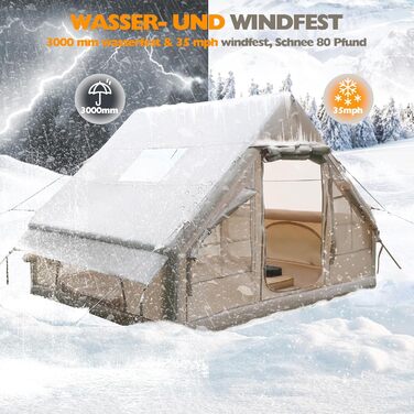 Надувний кемпінговий намет Oxford 420D Glamping 2-4 особи з насосом, водонепроникний 3000мм, для 4 сезонів, з вікном-сіткою та димоходом 300x200x200 см
