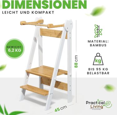Навчальна вежа Lernturm Montessori: дерев'яна, регульована висота, для дітей від 1 року, складана. Ідеально для дому та навчання.