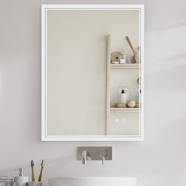 Дзеркало для ванної кімнати Puchika з підсвічуванням LED, 50x70 см, настінне, регульоване, тепле/холодне/нейтральне світло 3000-6400K, IP44, сенсорне керування, антизапар, годинник